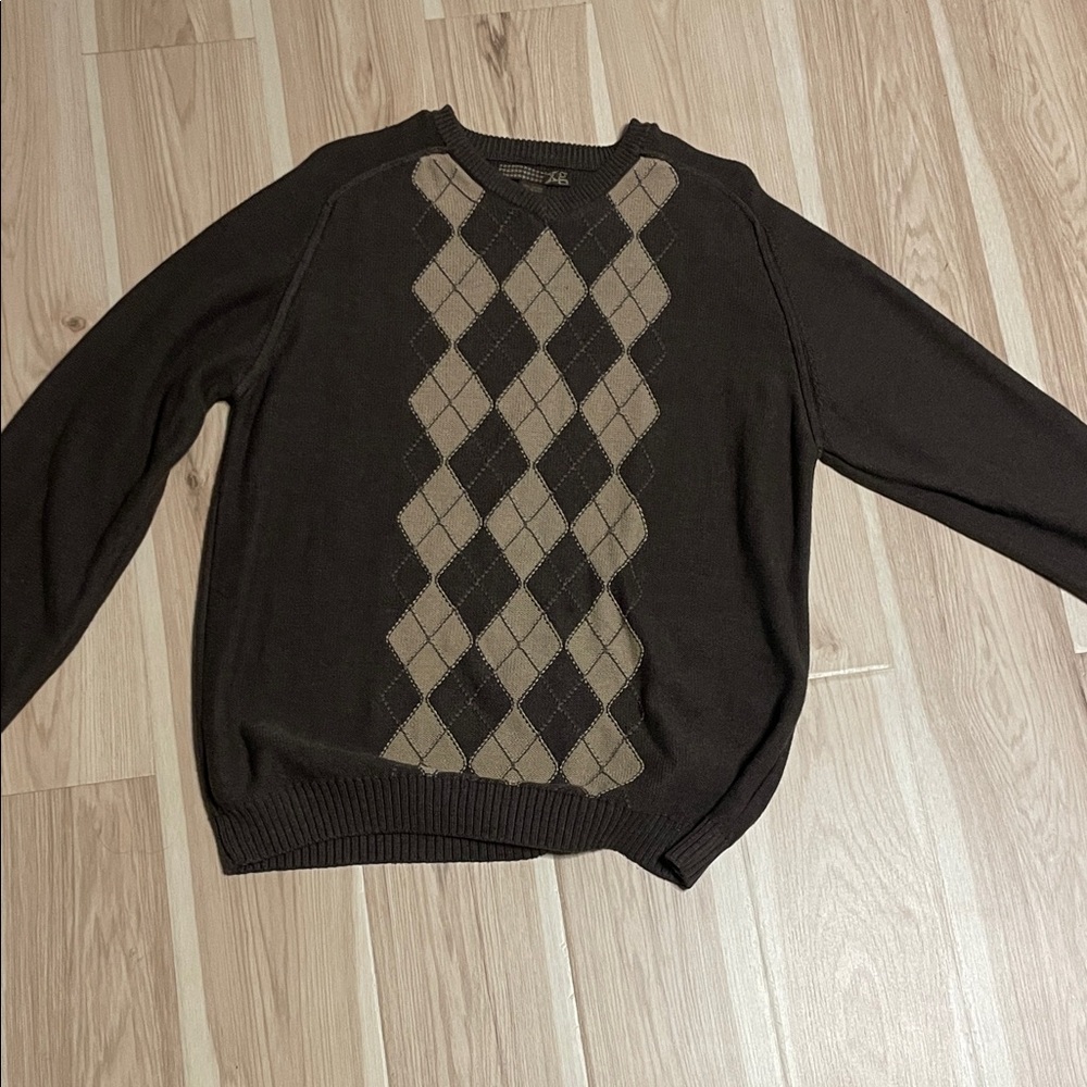 Men's Classic Brown Argyle Crewneck Sweater